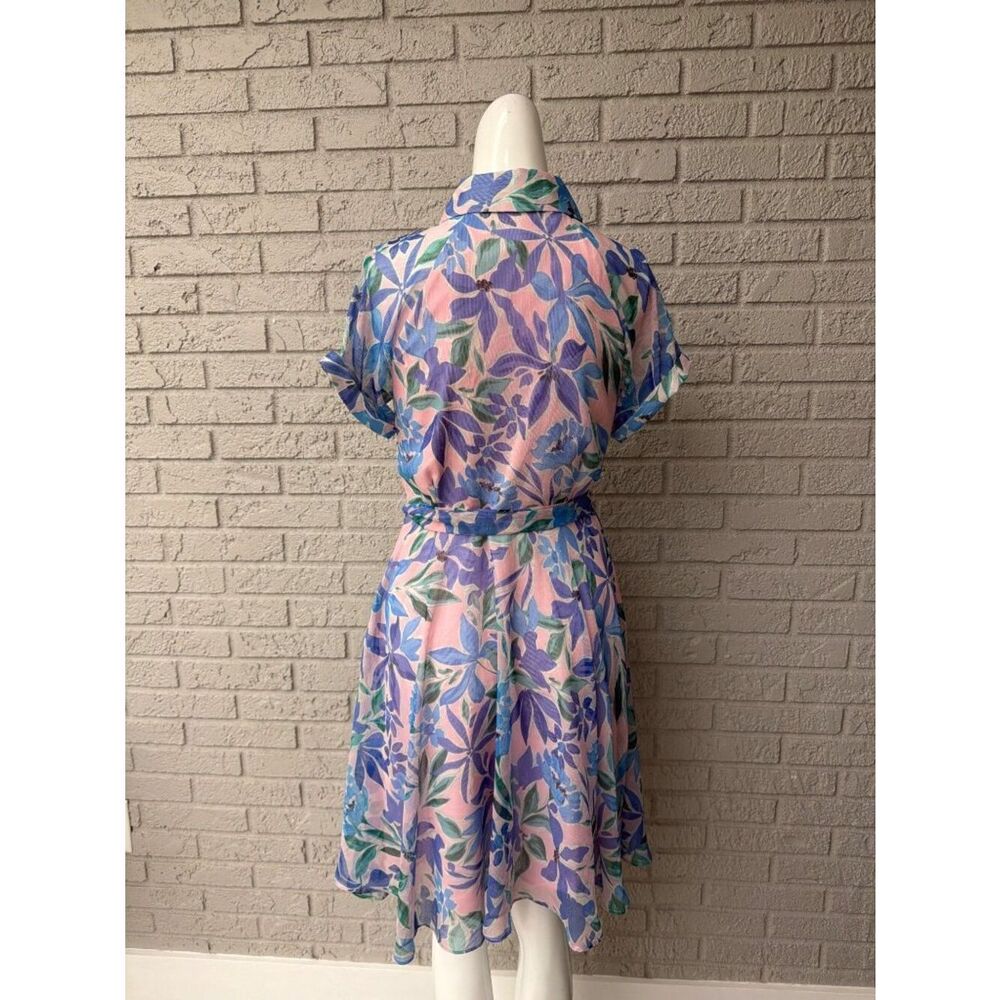 Tahari ASL Women’s Shadow-Stripe Floral Print Belted Dress Size 4 - Picture 3 of 13